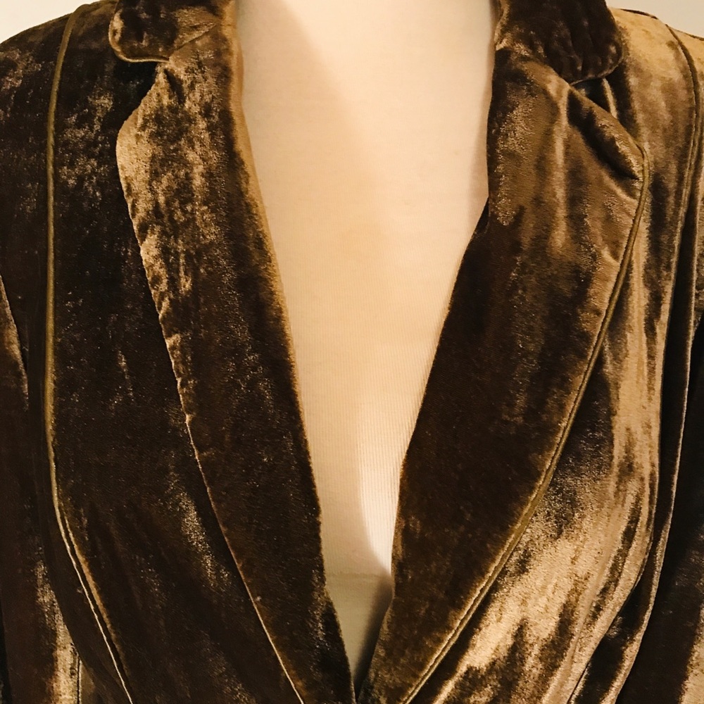Golden Brown Crushed Velvet Two Button Blazer.